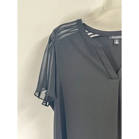 Roz & Ali Sheer Sleeve Black Blouse Witchy Dark Romantic Classic Sz 2x - Picture 2 of 5